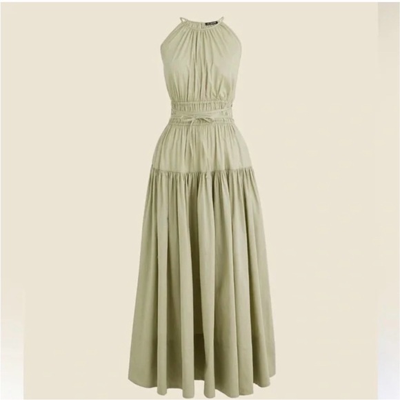 J. Crew Dresses & Skirts - J. Crew Tie Waist Halter Midi Dress Pale Surplus Green A Line Tiered XS